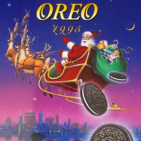 VTG Christmas Oreo Collectible Tin Container 1995 Santa Claus Unlock The Magic - Picture 2 of 15